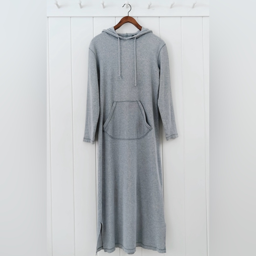 Vintage Paul Harris Designs Ribbed Hoodie Dress Grey Casual Lounge Women Medium - Picture 5 of 15